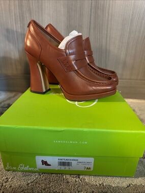 Sam Edelman Women's Chestnut Brown Leather Heeled Loafers